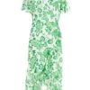 Green Tropical Print Wrap Midi Dress -Outlet Clothyne Store 00100037909 ZM