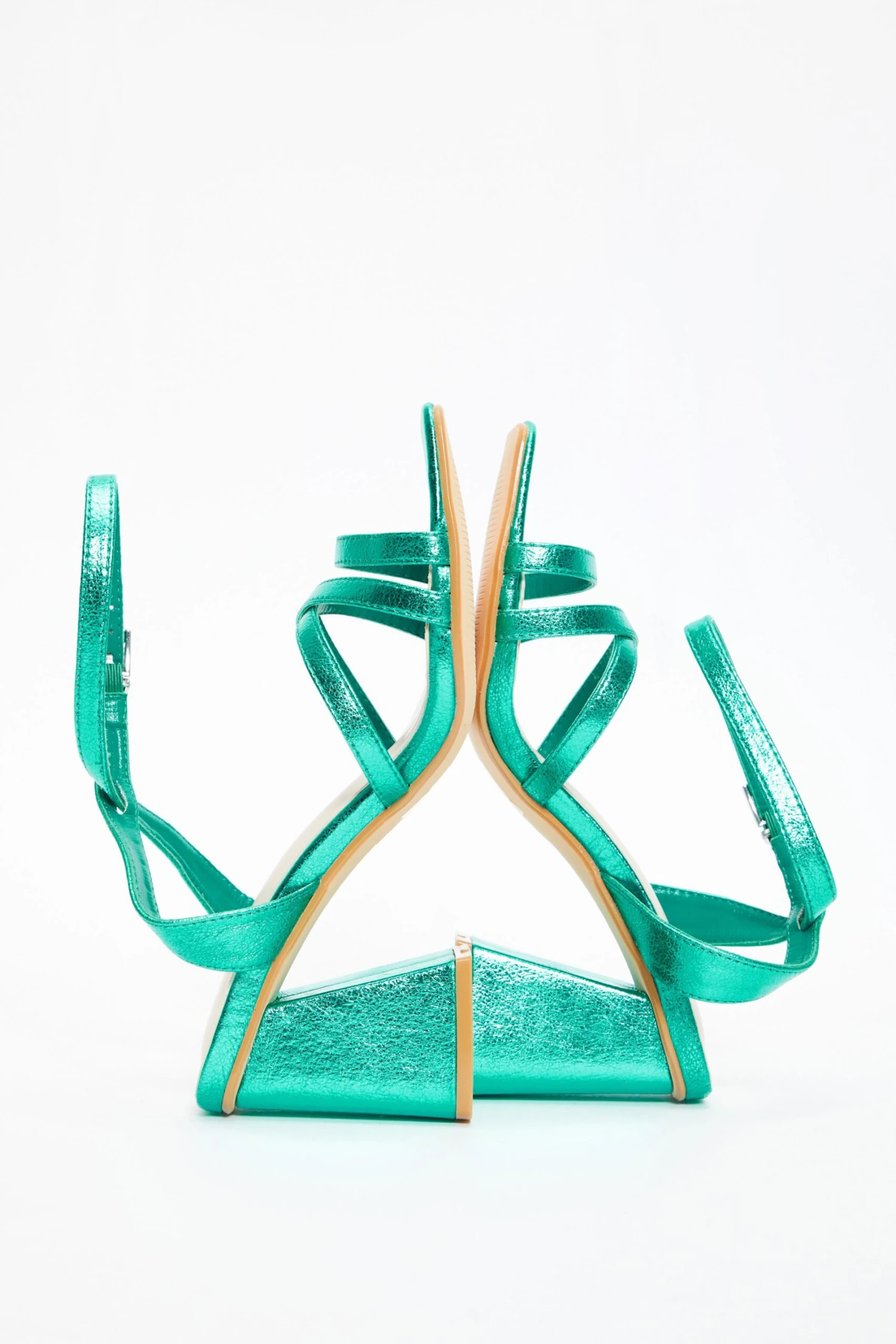 Aqua Cross Strap Block Heeled Sandals 6 Aqua Cross Strap Block Heeled Sandals - Image 4