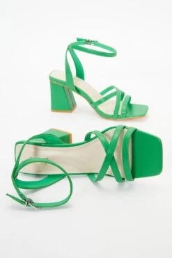 Green Cross Strap Block Heeled Sandals -Outlet Clothyne Store 00100037982 XS