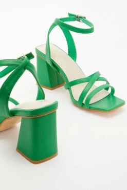 Green Cross Strap Block Heeled Sandals -Outlet Clothyne Store 00100037982 ZB
