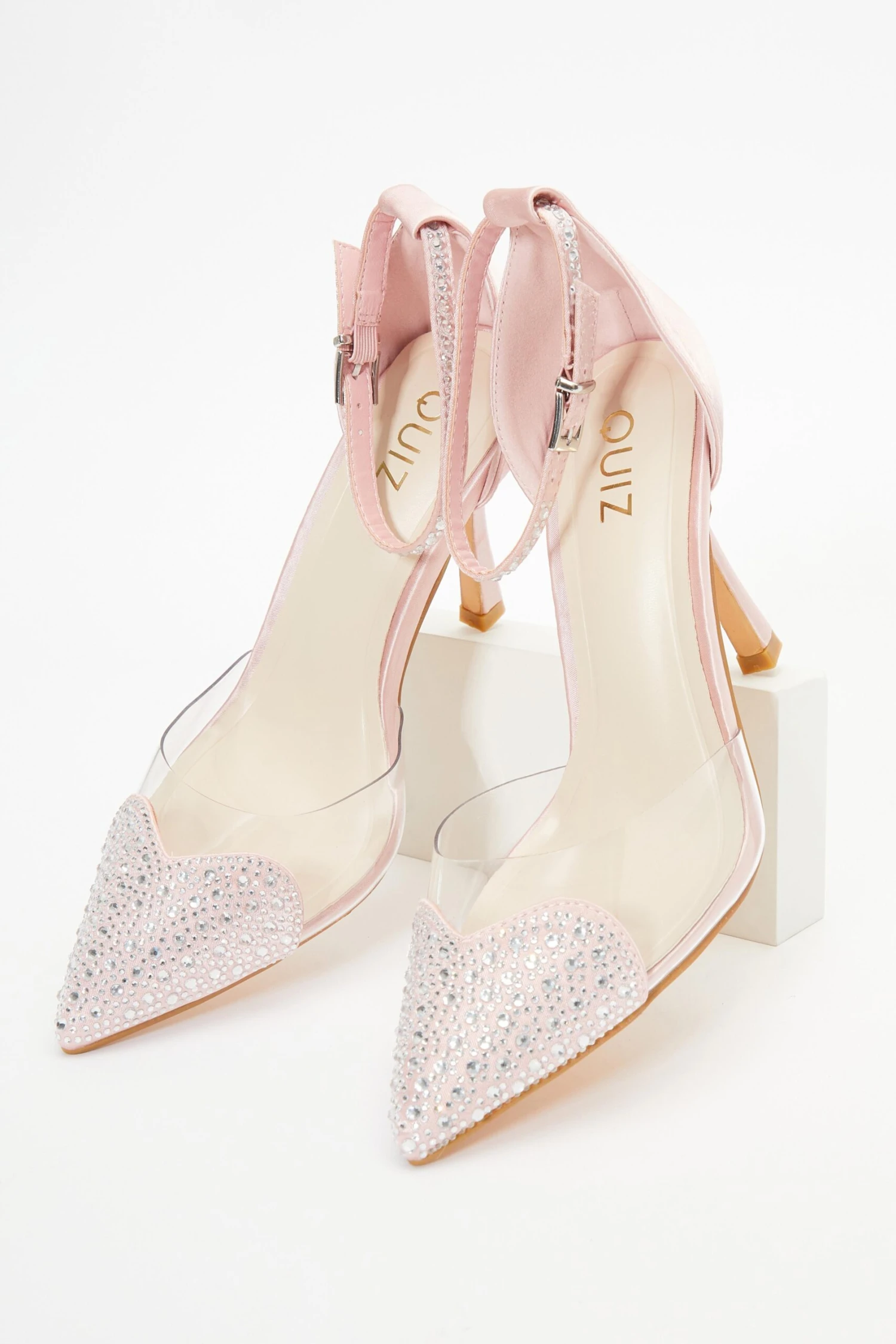 Pink Satin Diamante Heart Court Heels 4 Pink Satin Diamante Heart Court Heels - Image 2
