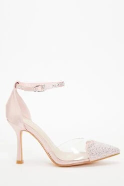 Pink Satin Diamante Heart Court Heels 11 Pink Satin Diamante Heart Court Heels -Outlet Clothyne Store 00100037984 XS