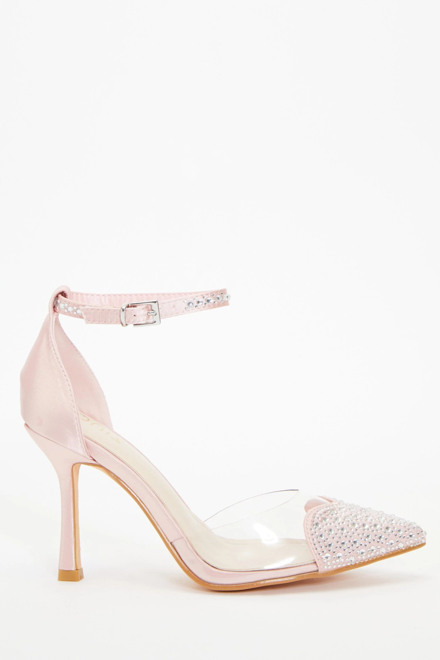 Pink Satin Diamante Heart Court Heels 6 Pink Satin Diamante Heart Court Heels - Image 4