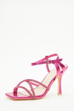 Pink Diamante Strappy Heeled Sandals -Outlet Clothyne Store 00100037985 XB