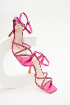 Pink Diamante Strappy Heeled Sandals -Outlet Clothyne Store 00100037985 XS