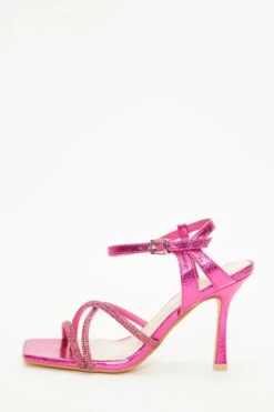 Pink Diamante Strappy Heeled Sandals