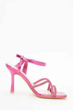 Pink Diamante Strappy Heeled Sandals -Outlet Clothyne Store 00100037985 ZS