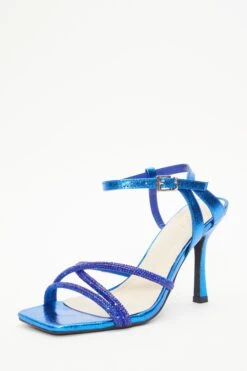 Royal Blue Diamante Strappy Heeled Sandals -Outlet Clothyne Store 00100037987 XB