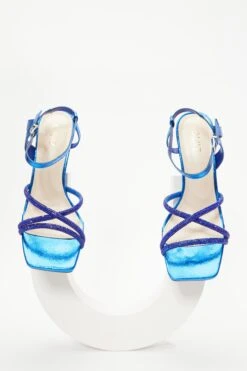 Royal Blue Diamante Strappy Heeled Sandals -Outlet Clothyne Store 00100037987 XS