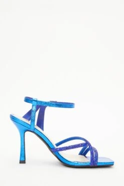 Royal Blue Diamante Strappy Heeled Sandals -Outlet Clothyne Store 00100037987 ZS