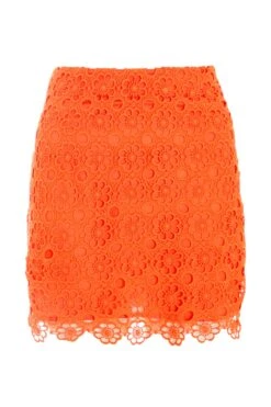 Orange Crochet Bodycon Mini Skirt