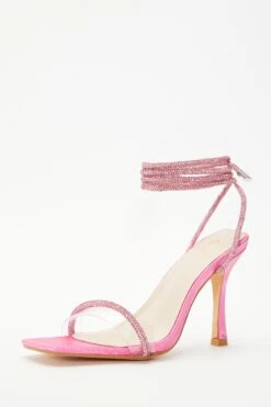 Pink Satin Clear Ankle Tie Heeled Sandals -Outlet Clothyne Store 00100038023 XB