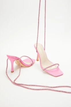 Pink Satin Clear Ankle Tie Heeled Sandals -Outlet Clothyne Store 00100038023 XS