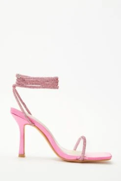 Pink Satin Clear Ankle Tie Heeled Sandals -Outlet Clothyne Store 00100038023 ZS