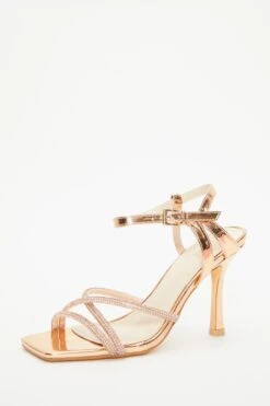 Rose Gold Diamante Strappy Heeled Sandals -Outlet Clothyne Store 00100038026 XB