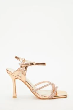 Rose Gold Diamante Strappy Heeled Sandals -Outlet Clothyne Store 00100038026 XM