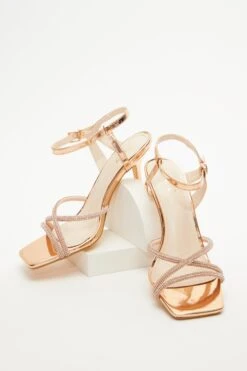 Rose Gold Diamante Strappy Heeled Sandals -Outlet Clothyne Store 00100038026 XS