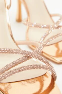 Rose Gold Diamante Strappy Heeled Sandals -Outlet Clothyne Store 00100038026 ZB