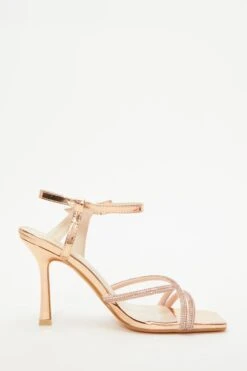 Rose Gold Diamante Strappy Heeled Sandals -Outlet Clothyne Store 00100038026 ZS