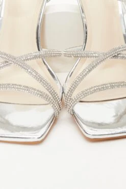 Silver Diamante Strappy Heeled Sandals -Outlet Clothyne Store 00100038027 ZB