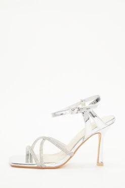 Silver Diamante Strappy Heeled Sandals