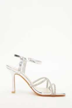 Silver Diamante Strappy Heeled Sandals -Outlet Clothyne Store 00100038027 ZS