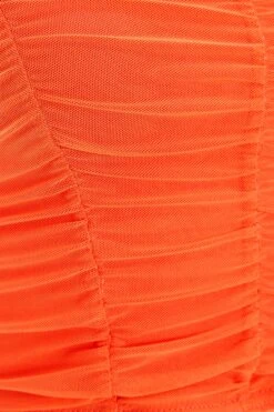 Orange Mesh Ruched Crop Top -Outlet Clothyne Store 00100038067 ZS