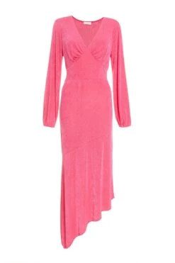 Pink Slinky Long Sleeve Maxi Dress
