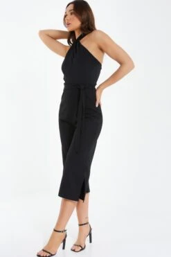 Black Halter Neck Culotte Jumpsuit -Outlet Clothyne Store 00100038082 XS