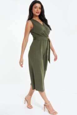 Khaki Wrap Culotte Jumpsuit -Outlet Clothyne Store 00100038090 XS
