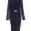 Navy Chiffon Sleeve Buckle Midi Dress -Outlet Clothyne Store 00100038135 ZM