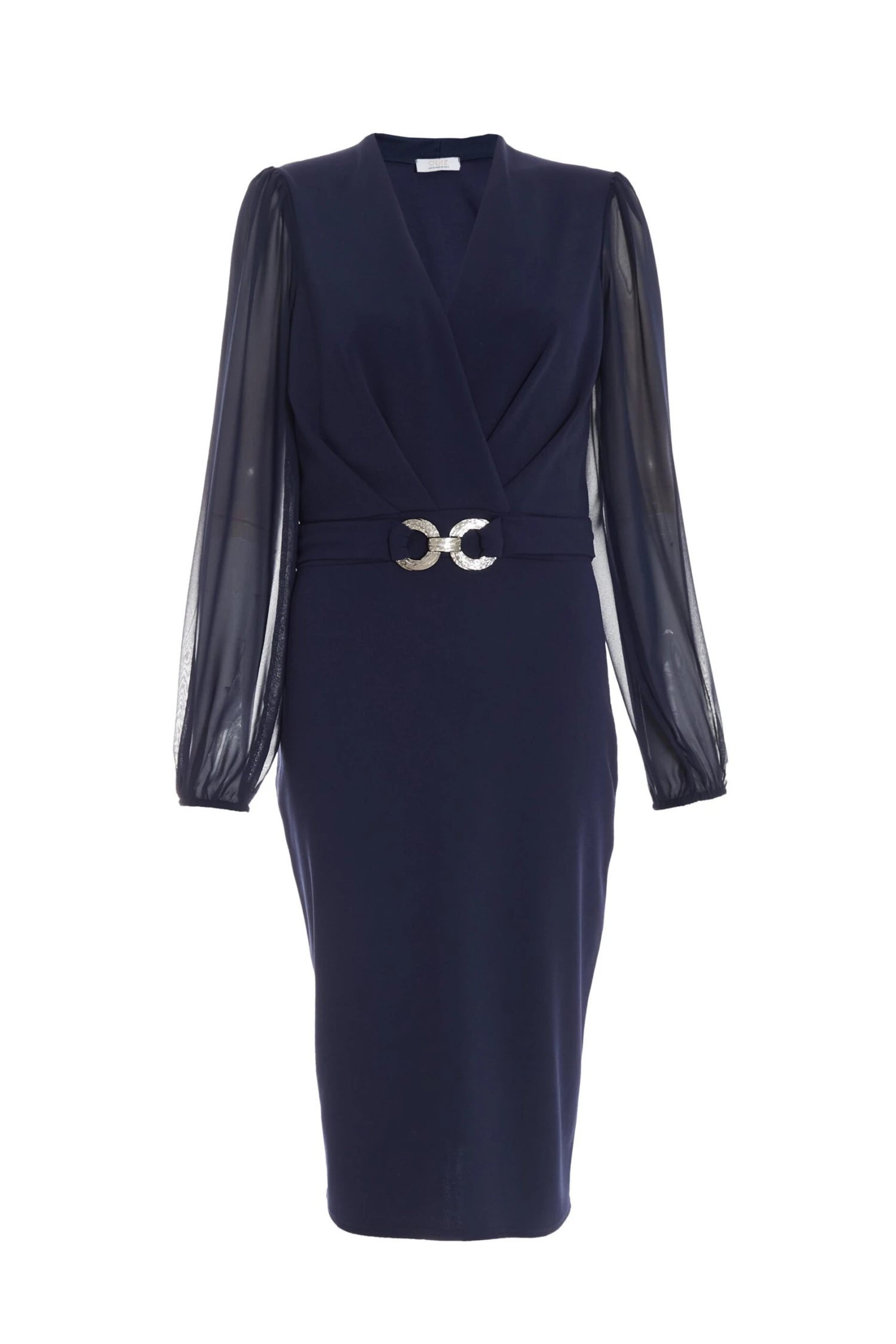 Navy Chiffon Sleeve Buckle Midi Dress 3 Navy Chiffon Sleeve Buckle Midi Dress