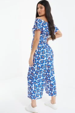 Royal Blue Floral Bardot Jumpsuit 10 Royal Blue Floral Bardot Jumpsuit -Outlet Clothyne Store 00100038138 XB