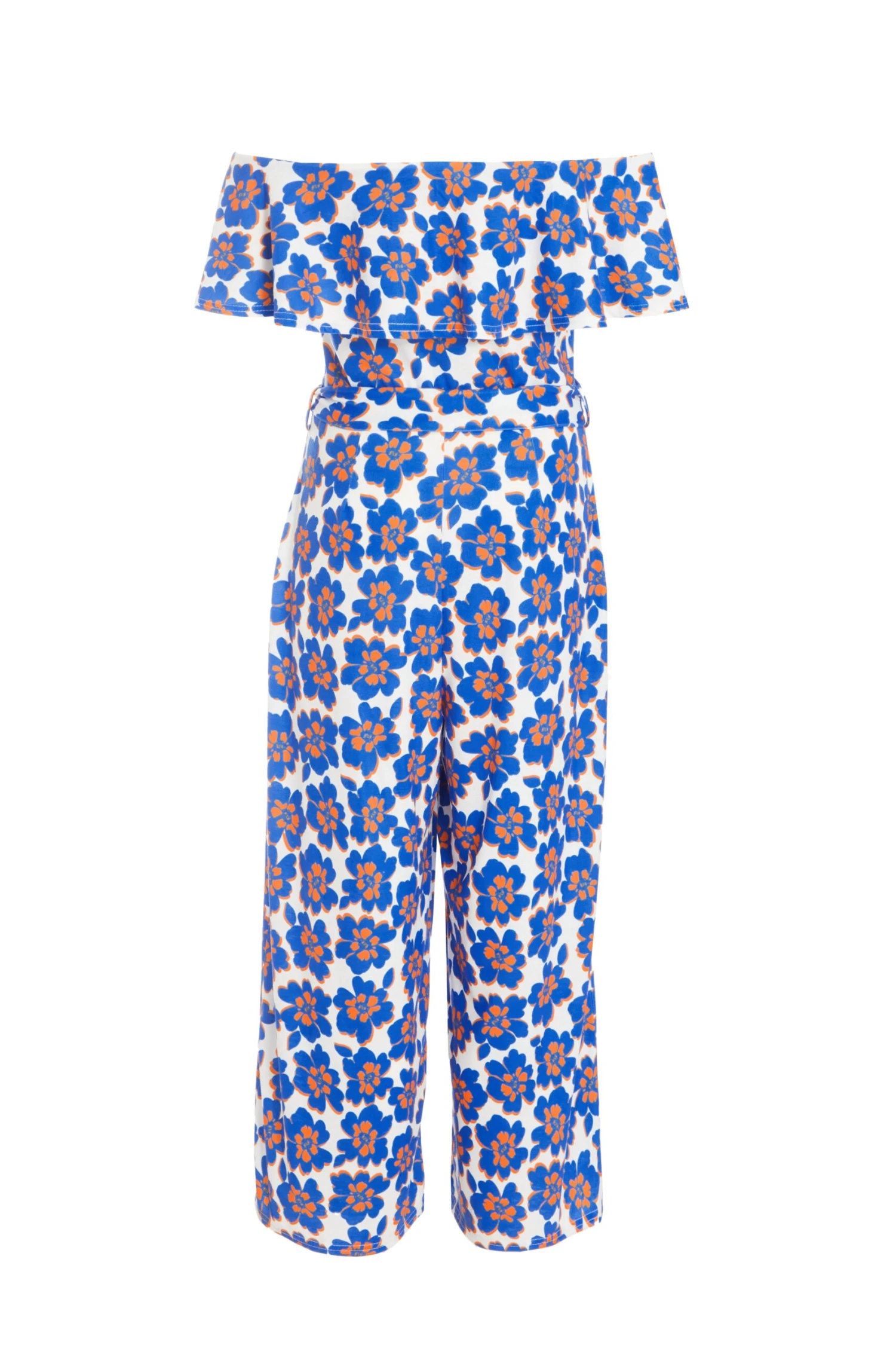 Royal Blue Floral Bardot Jumpsuit 7 Royal Blue Floral Bardot Jumpsuit - Image 5