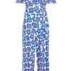 Royal Blue Floral Bardot Jumpsuit 1 Royal Blue Floral Bardot Jumpsuit -Outlet Clothyne Store 00100038138 ZM