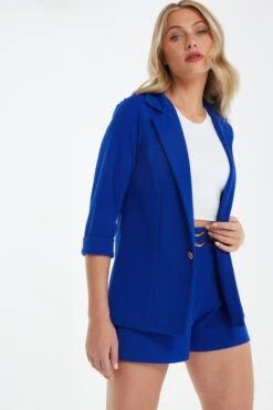 Royal Blue Ruched Sleeve Blazer -Outlet Clothyne Store 00100038201 XM