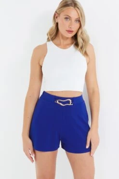 Royal Blue Buckle Detail High Waist Shorts -Outlet Clothyne Store 00100038202 XM
