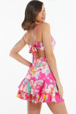 Pink Floral Flip Hem Skater Dress -Outlet Clothyne Store 00100038226 XB