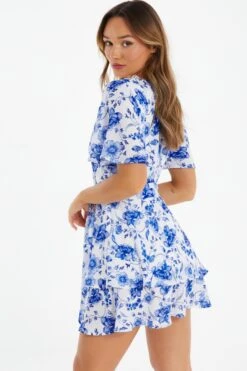 White Floral Wrap Mini Dress -Outlet Clothyne Store 00100038247 XB