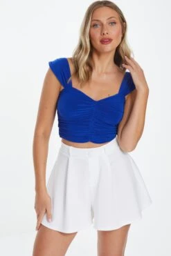 Royal Blue Ruched Crop Top -Outlet Clothyne Store 00100038262 XM