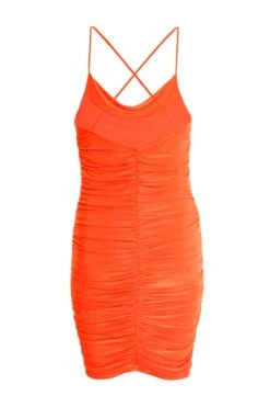 Orange Ruched Bodycon Mini Dress -Outlet Clothyne Store 00100038273 ZB