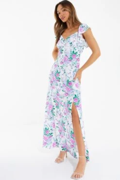 White Floral Split Maxi Dress -Outlet Clothyne Store 00100038341 XS