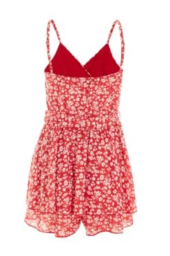 Red Ditsy Floral Wrap Playsuit -Outlet Clothyne Store 00100038351 ZB