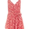 Red Ditsy Floral Wrap Playsuit