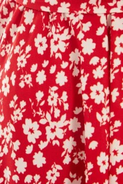 Red Ditsy Floral Wrap Playsuit -Outlet Clothyne Store 00100038351 ZS