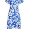 Blue Floral Wrap Dip Hem Midi Dress -Outlet Clothyne Store 00100038358 ZM