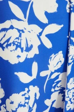 Blue Floral Wrap Dip Hem Midi Dress -Outlet Clothyne Store 00100038358 ZS