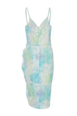 Blue Smudge Satin Wrap Midi Dress -Outlet Clothyne Store 00100038362 ZB