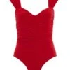 Red Ruched Bodysuit -Outlet Clothyne Store 00100038363 ZM