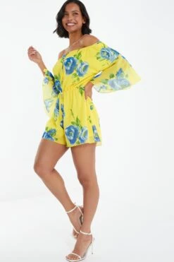 Yellow Floral Bardot Playsuit -Outlet Clothyne Store 00100038365 XS